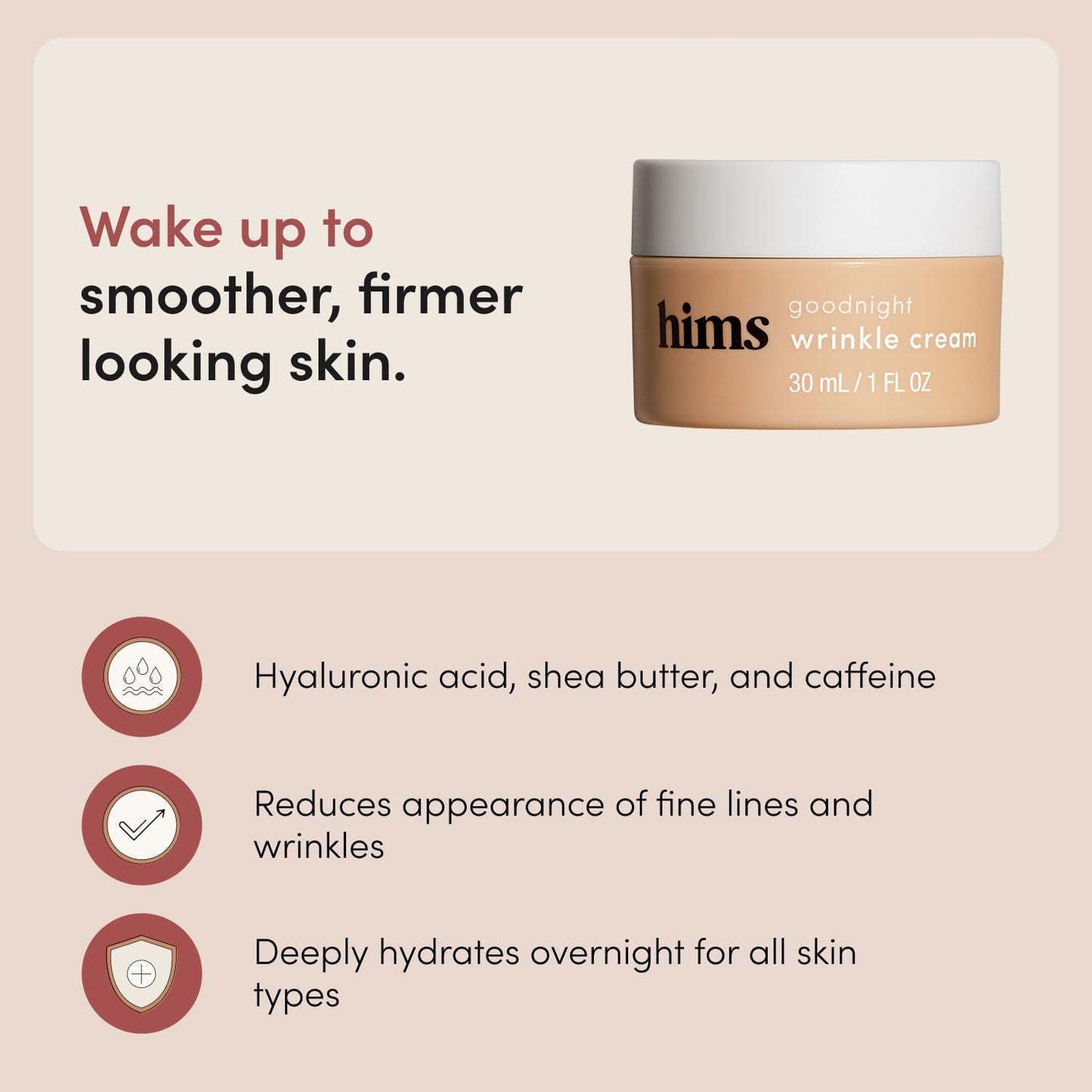 hims Goodnight Wrinkle Cream - Hyaluronic Acid & Shea Butter - Face Moisturizer for Fine Lines & Dry Skin - Deep Hydration Night Cream for Men