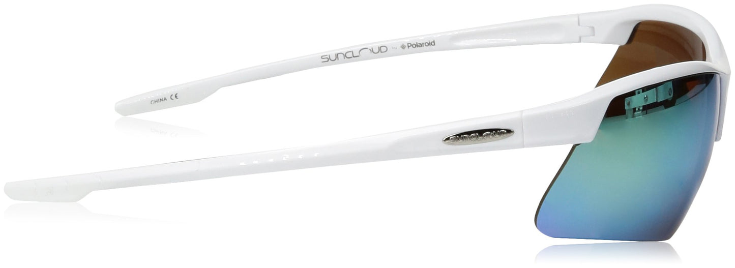 Suncloud Flyer Sunglasses, White Frame/Green Mirror Polycarbonate Lens, One Size
