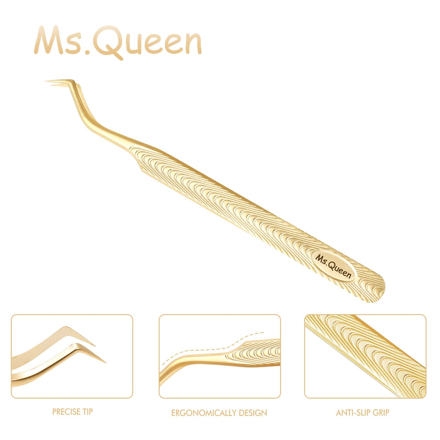 Ms.Queen Lash Tweezers for Eyelash Extension-Professional Lashing Tweezers for Mega Volume Mink Eyelashes Extensions Applying,S-Curved