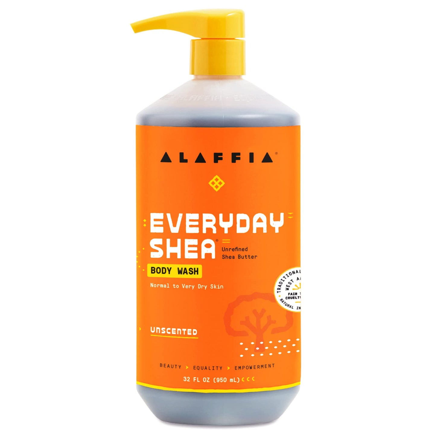 Alaffia EveryDay Shea Body Wash, Naturally Moisturizing Cleanser for All Skin Types with Fair Trade Shea Butter, Neem & Coconut Oil, Unscented, 32 fl