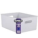 Superio Ribbed Collection - Decorative Plastic Open Home Storage Bins Organizer Baskets, Large White Smoke (1 Pack) Container Boxes for Organizing…
