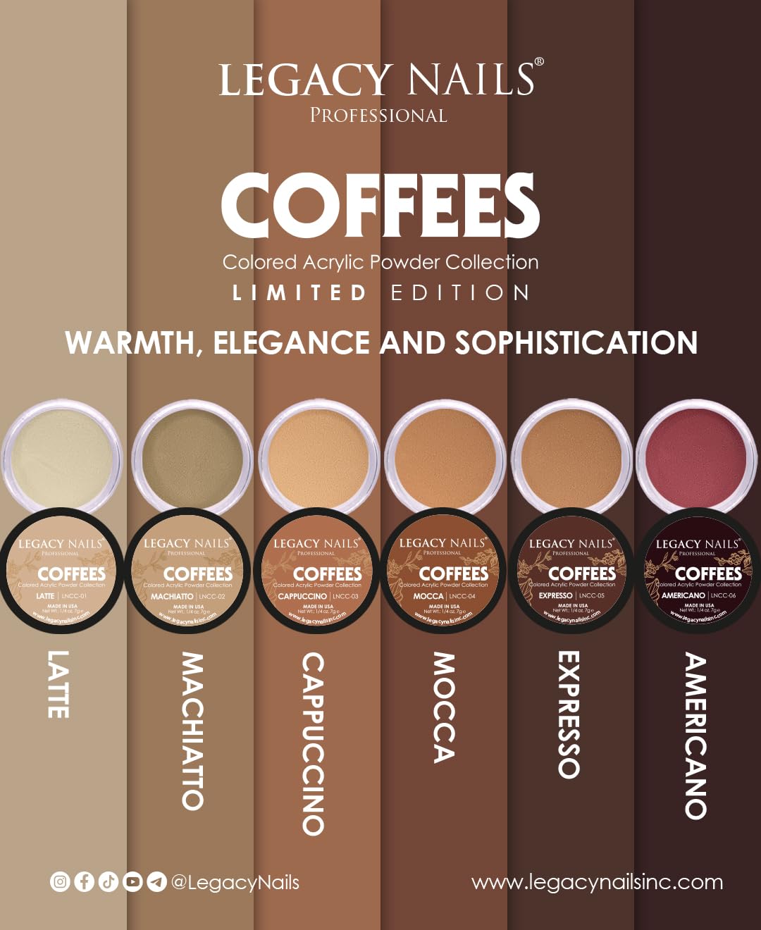 Legacy Nails Professional COLLECTION Acrylic Powder Kit 6 Colors Nail Art Set for Manicure DIY for Dip & Acrylic Nail Extensions (COFFEES COLLECTION) Beauty & Personal Care LEGACY NAILS