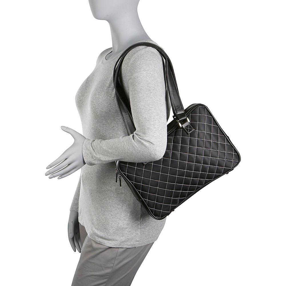 Monaco Handbag Black Quilted w/White Trim