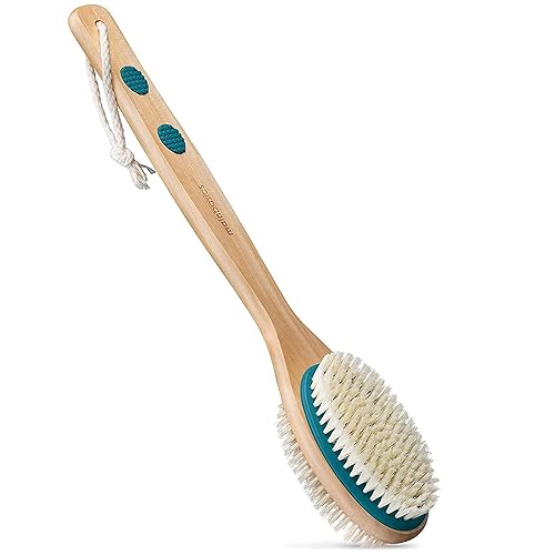 MainBasics Back Scrubber Shower Brush Long Handle Dual Sided Body Brush with Exfoliating Soft Bristles for Back Scrubbing Deep Cleaning and Body Wash