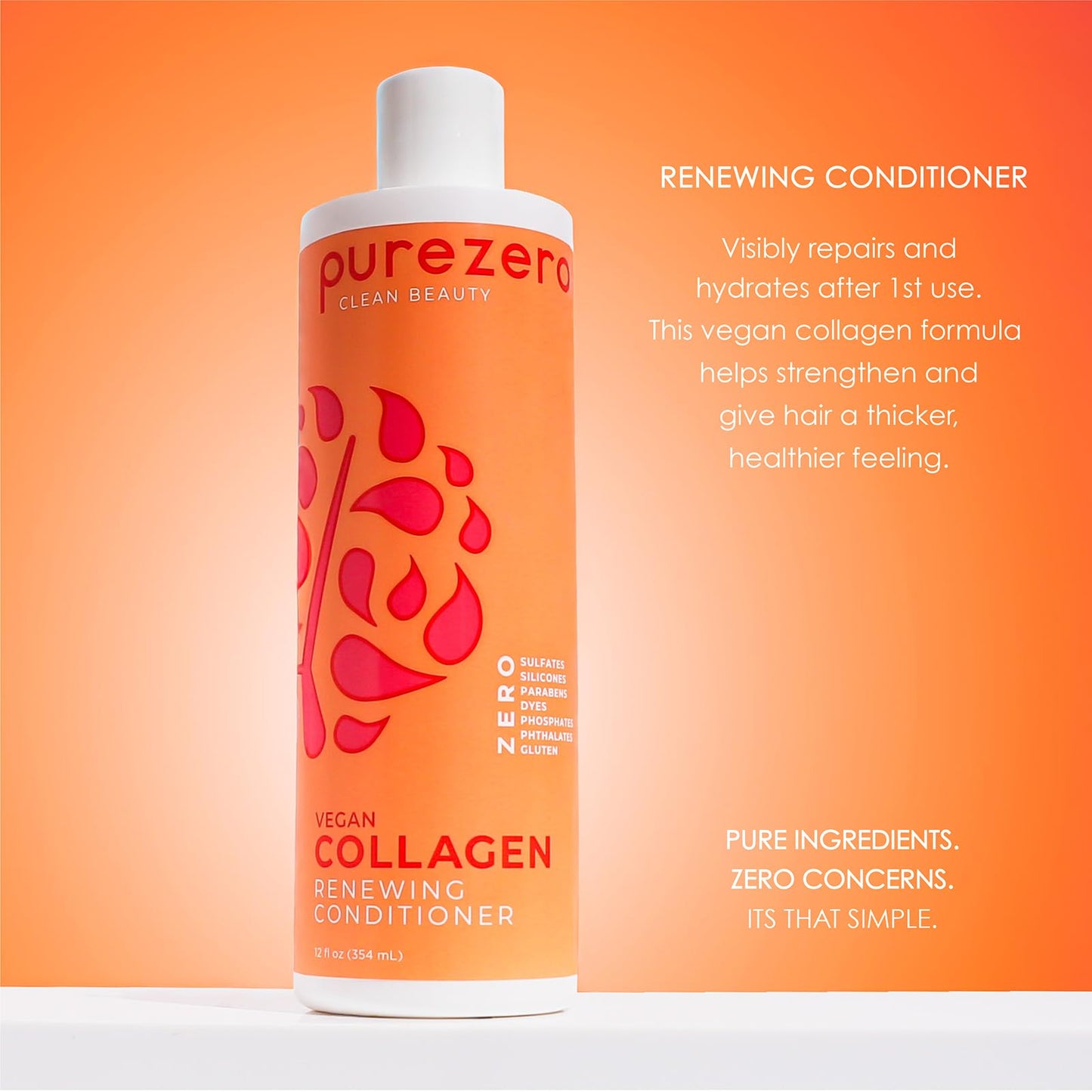 Purezero Collagen Silicone Free Shampoo & Conditioner Set - Strengthening & Hydrating - Duo for Dry or Damaged Hair - Plant-Based Collagen