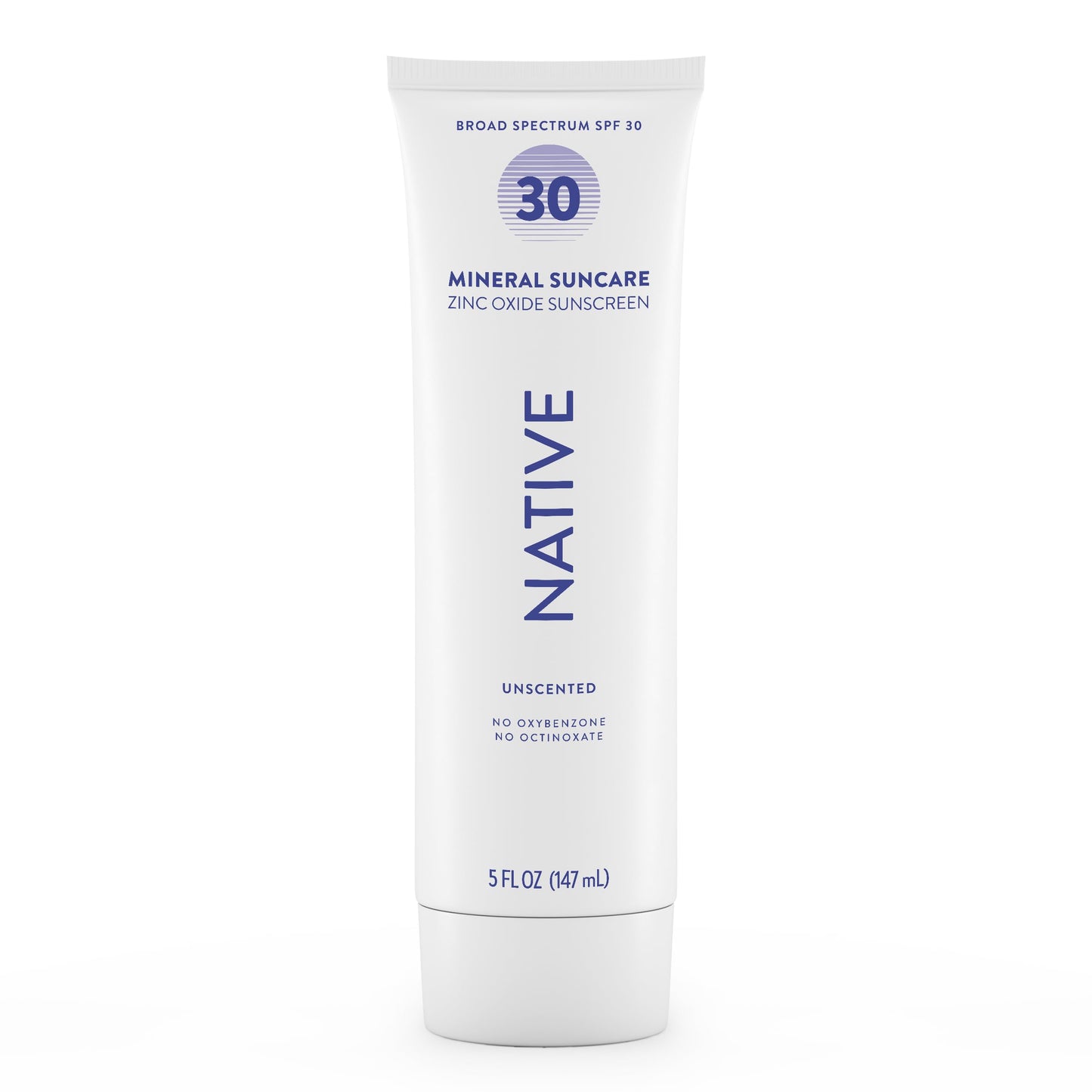 Native Sunscreen SPF 30, Zinc Oxide Dermatologist Tested Suitable for Sensitive Skin & Hawaii Compliant, 5 Ounces | Unscented Sun Protection Lotion