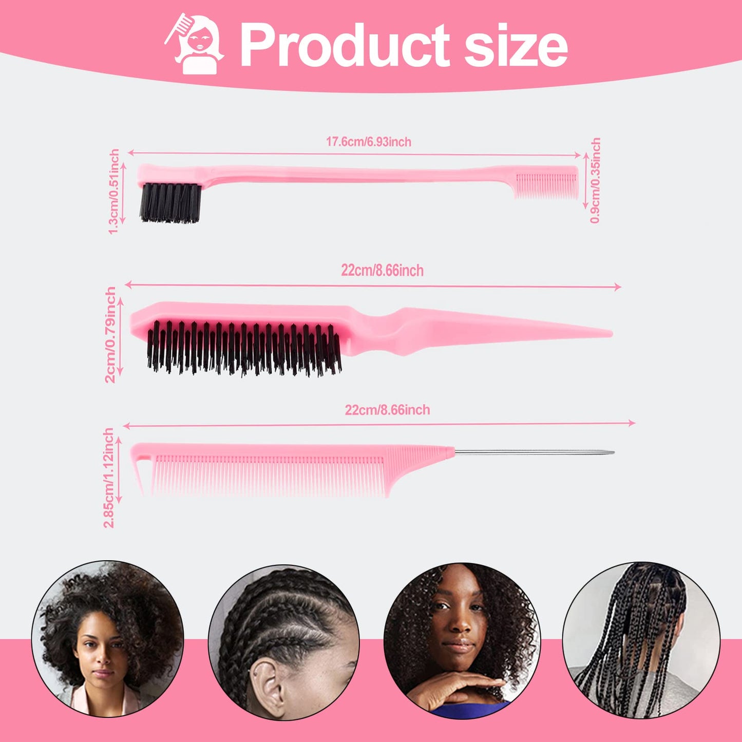 SWEET VIEW 3Pcs Slick Back Hair Brush Beauty and Personal Care SWEET VIEW