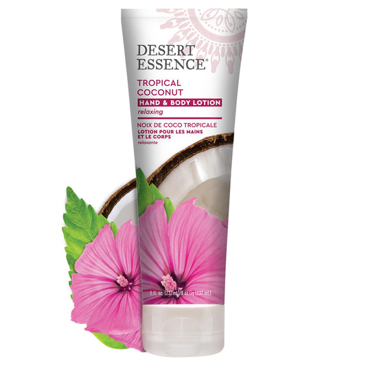 Desert Essence, Tropical Coconut Hand & Body Lotion 8 fl. oz. - Gluten Free - Vegan - Cruelty Free - Coconut Oil, Jojoba Oil & Vitamin E - Intense