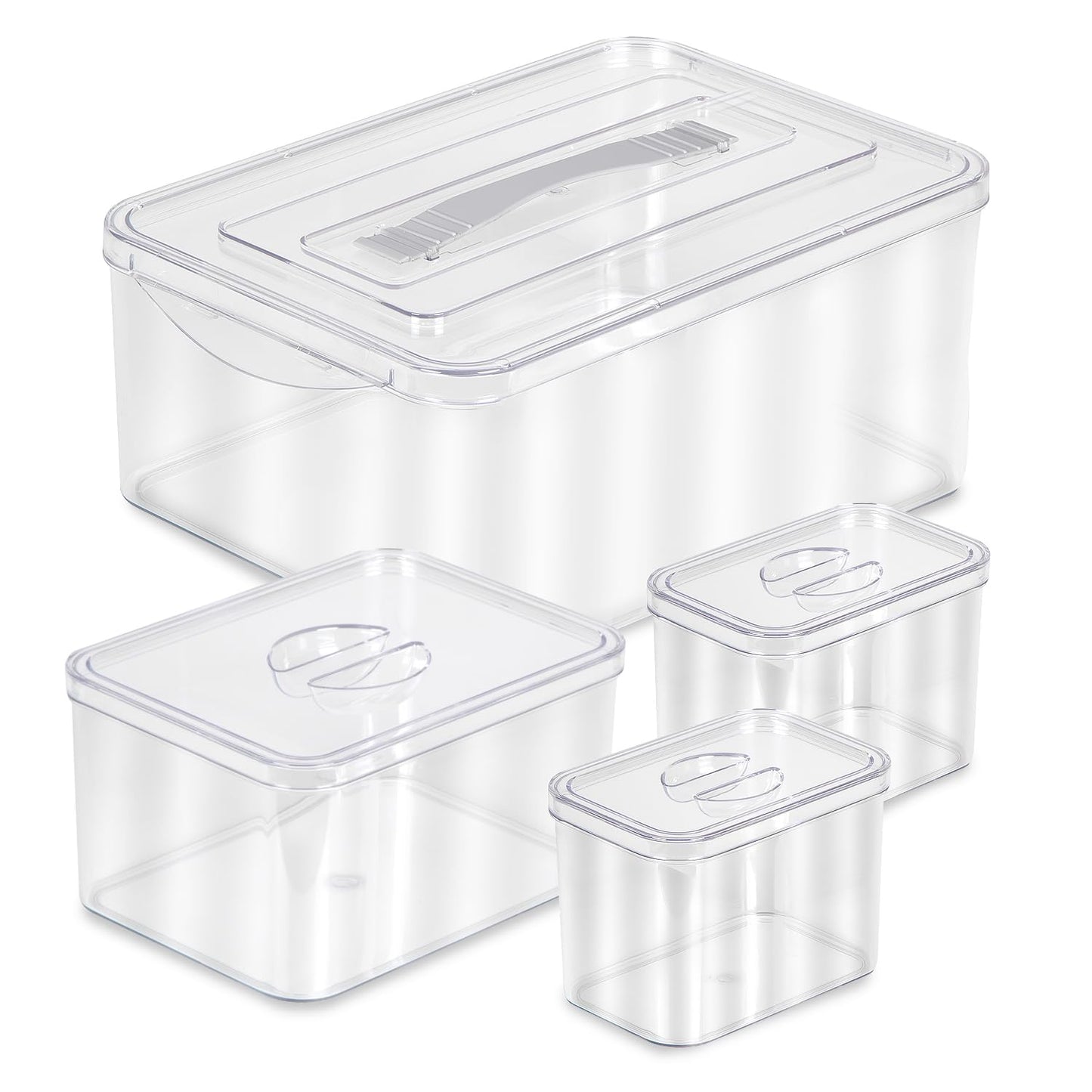Richards Homewares Clear Plastic Storage Bins with Lids - 1 Large, 1 Medium and 2 Small Storage Containers for Closet Fridge Pantry Organizing