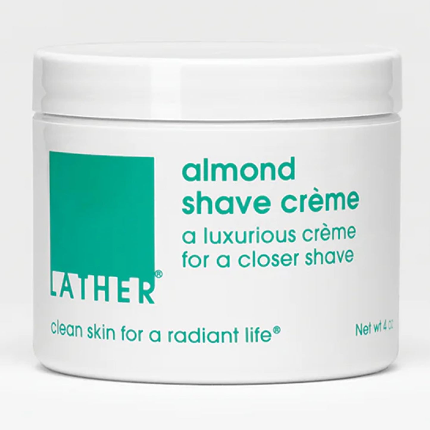 LATHER - Almond Shave Crème, 4 oz - Non-Foaming Luxurious Shaving Cream for Women and Men - Almond Oil, Vitamin E, Omega Fatty Acids - Sensitive Skin
