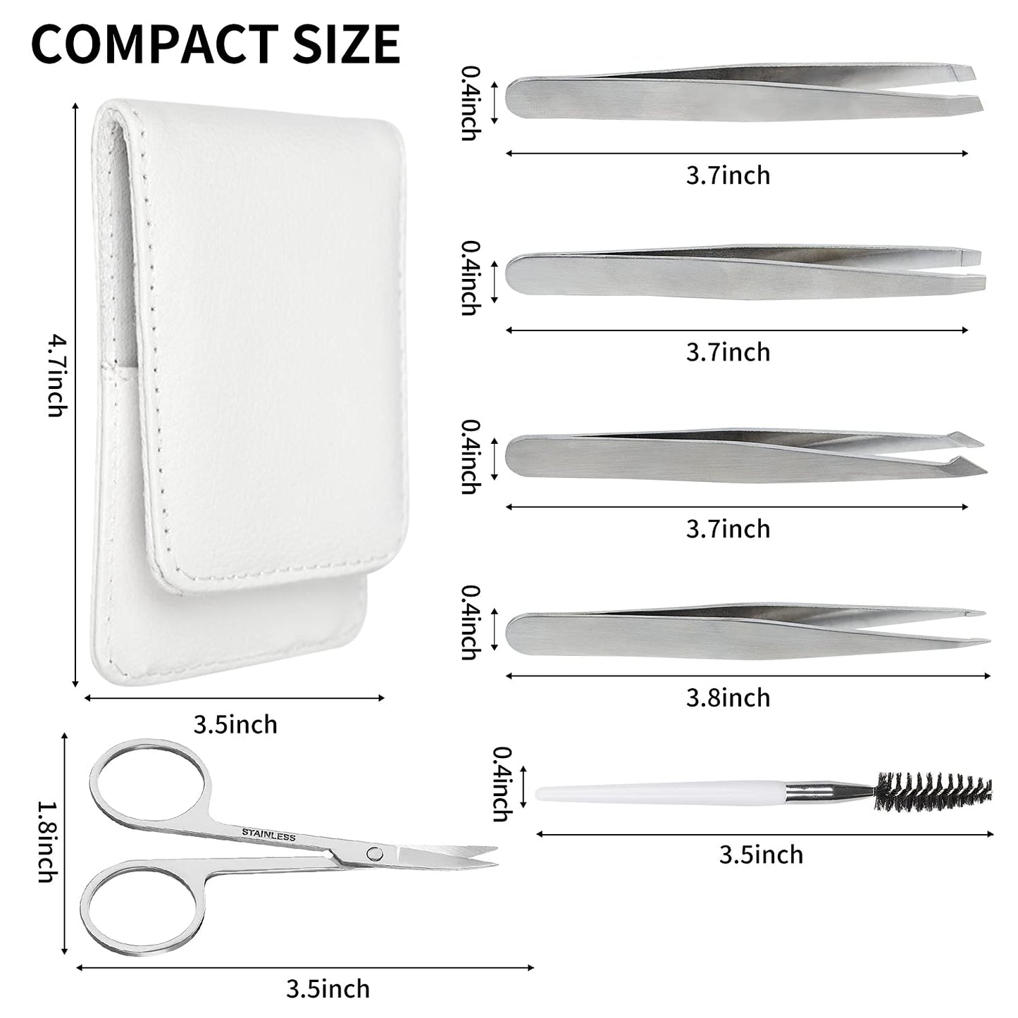 Precision Eyebrow Tweezers Set Pack of 6 for Women Ingrown Facial Hair Removal Pointed Tweezers Scissors Brush Kit for Splinter with Leather Case Gift