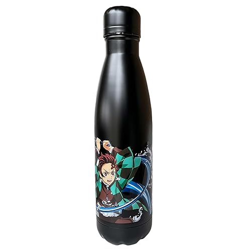 Nemesis Now Demon Slayer Tanjiro and Nezuko Water Bottle 500ml, 27.4cm, Stainless Steel, Black