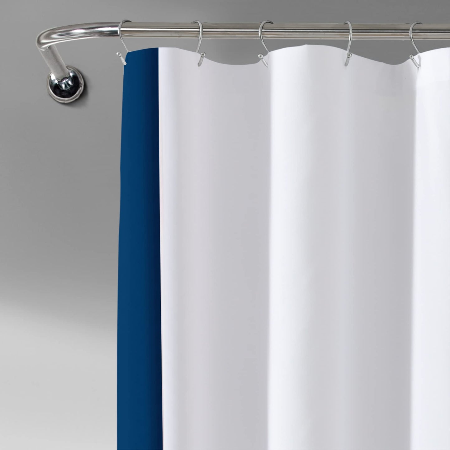 Lush Decor Block Border Shower Curtain, 72" x 72", White & Navy