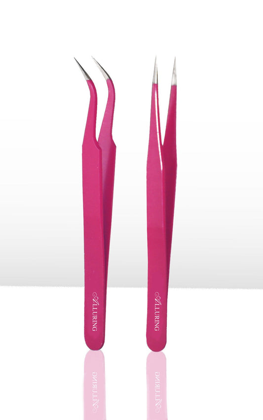 Eyelash Extension 1 Set of Magenta ESD Straight & Curved Tweezers Beauty and Personal Care iLash Store