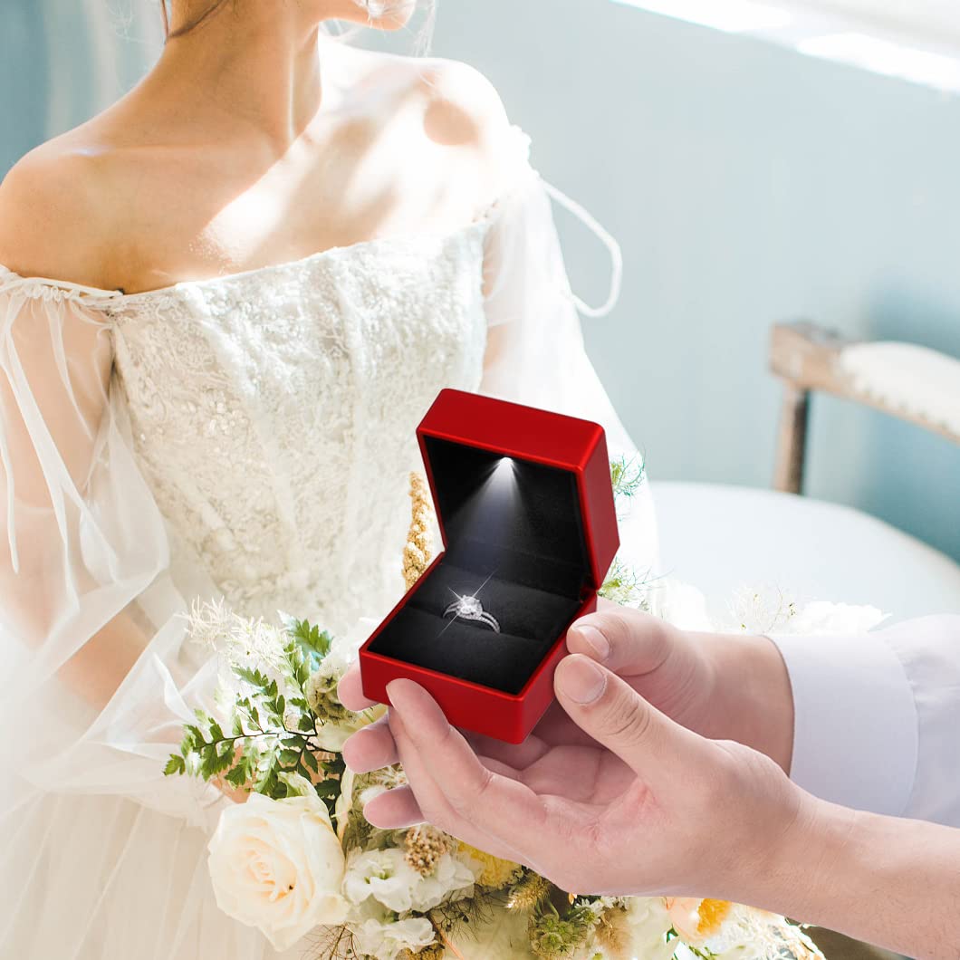 Rolin Roly 2PCS Red Ring Box with LED Light Square Jewelry Ring Case Jewellry Display Gift Boxes for Wedding Ring Box Ceremony Engagement Proposal…