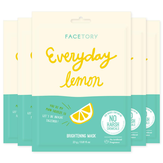 FACETORY K Beauty Face Mask Skin Care - Everyday LEMON Brightening Sheet Mask | Plant-Based with Lemon Extract (5 Pack) Beauty & Personal Care FACETORY