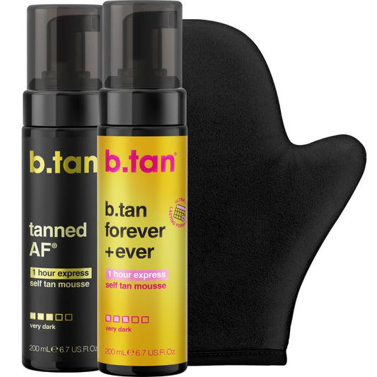 b.tan Dark & Ultra Long Lasting Self Tan Kit | Besties Bundle - Tanning Mousse Duo with Mitt Applicator Glove, 1 Hour Express, Fast Sunless Tanner Beauty and Personal Care B.TAN Default Title