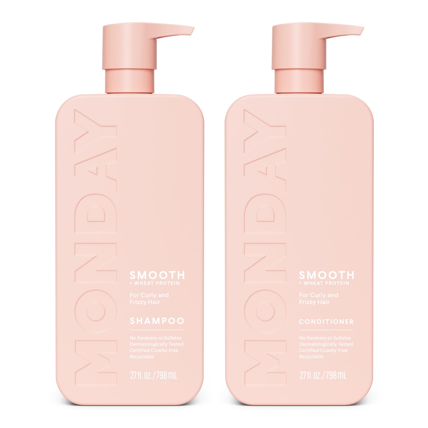 MONDAY HAIRCARE Smooth Shampoo + Conditioner Bathroom Set (2 Count) 27 oz Each For Frizzy, Coarse & Curly Hair Made with Coconut Oil, Shea Butter
