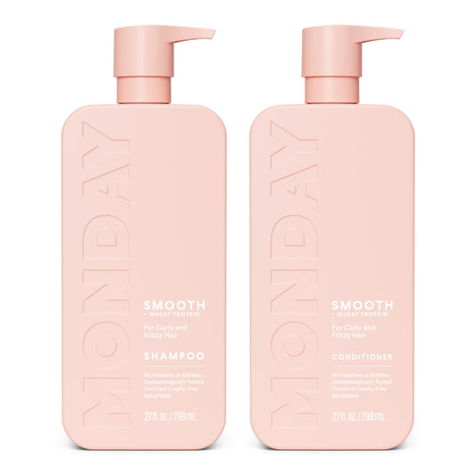MONDAY HAIRCARE Smooth Shampoo + Conditioner Bathroom Set (2 Count) 27 oz Each For Frizzy, Coarse & Curly Hair Made with Coconut Oil, Shea Butter