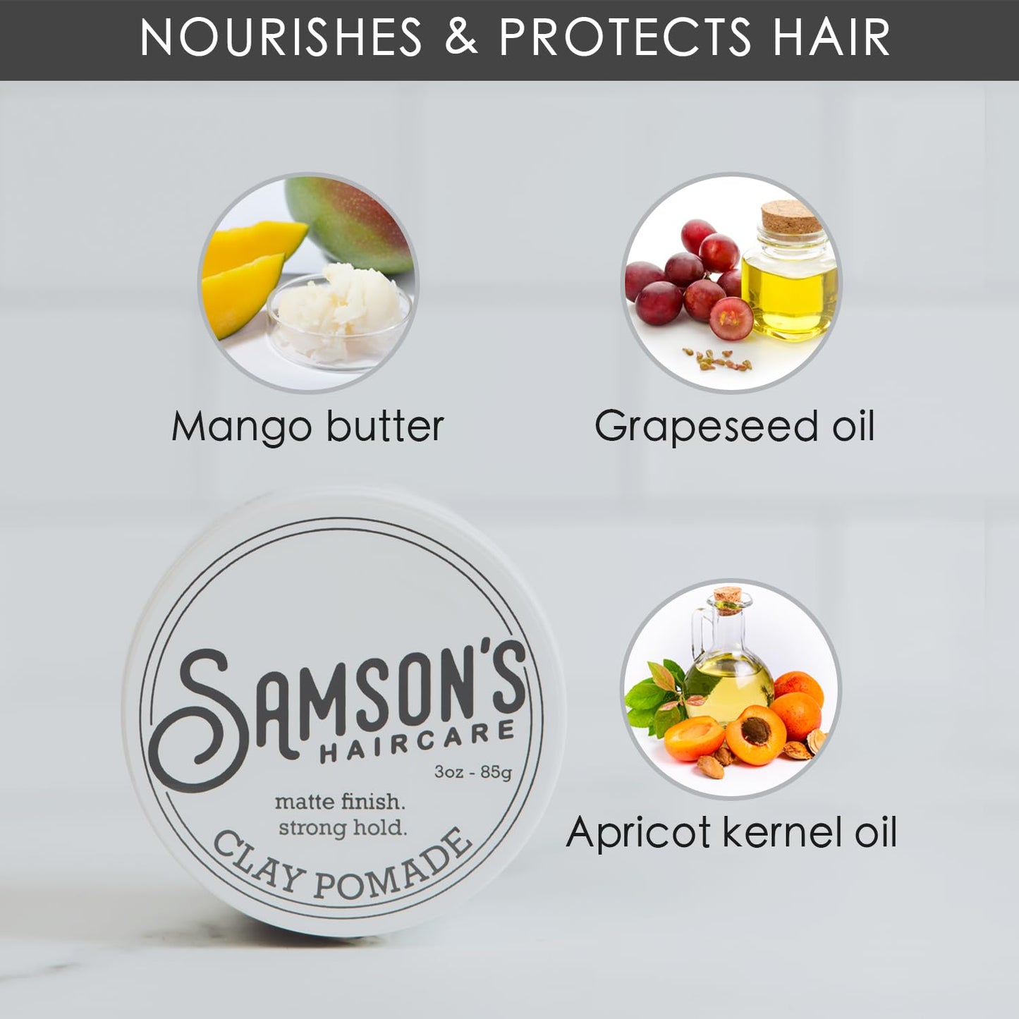 SAMSON'S HAIRCARE Lightweight, Medium Hold, No-Shine, Water-Based Clay Pomade - Nourishes and Holds Hair, 3 oz.