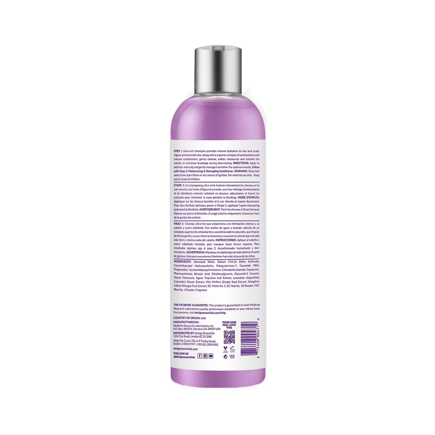 Design Essentials Agave & Lavender Sulfate-Free Moisturizing Shampoo, Nourishing Botanical Blend with Agave and Lavender to Soften & Strengthen Hair