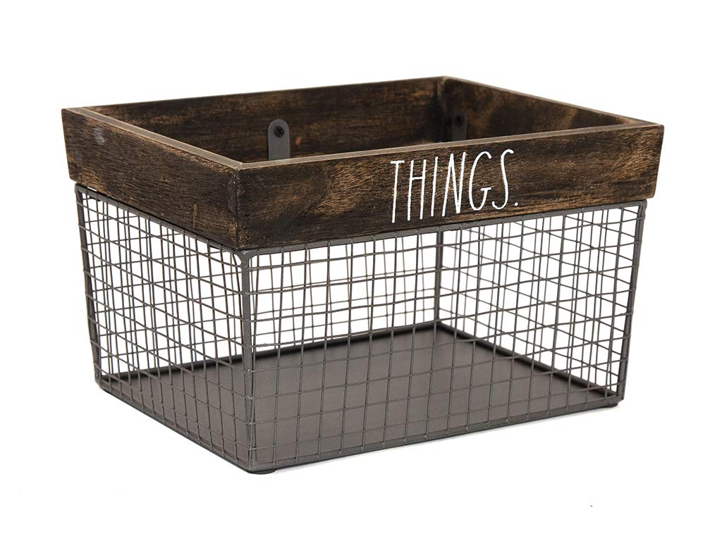 Rae Dunn by Designstyles Wire Storage Basket - Metal and Solid Wood Organizer - Decorative Folder Bin - for Office, Bedroom, Living Room, Closet…