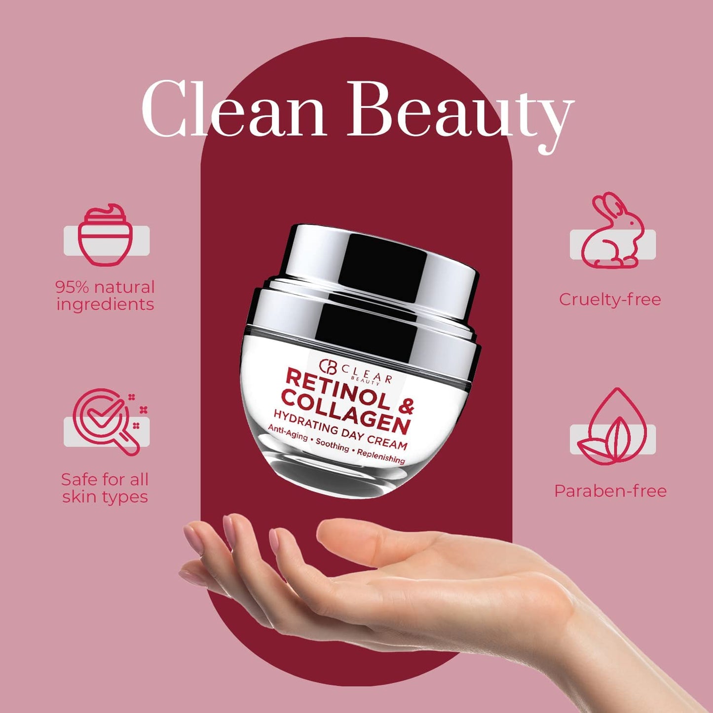 Clear Beauty Retinol & Collagen Face Moisturizer - Dermatologist Tested, Anti Aging Korean Skin Care - Firming Day Cream, Smooths Lines, Hydrates