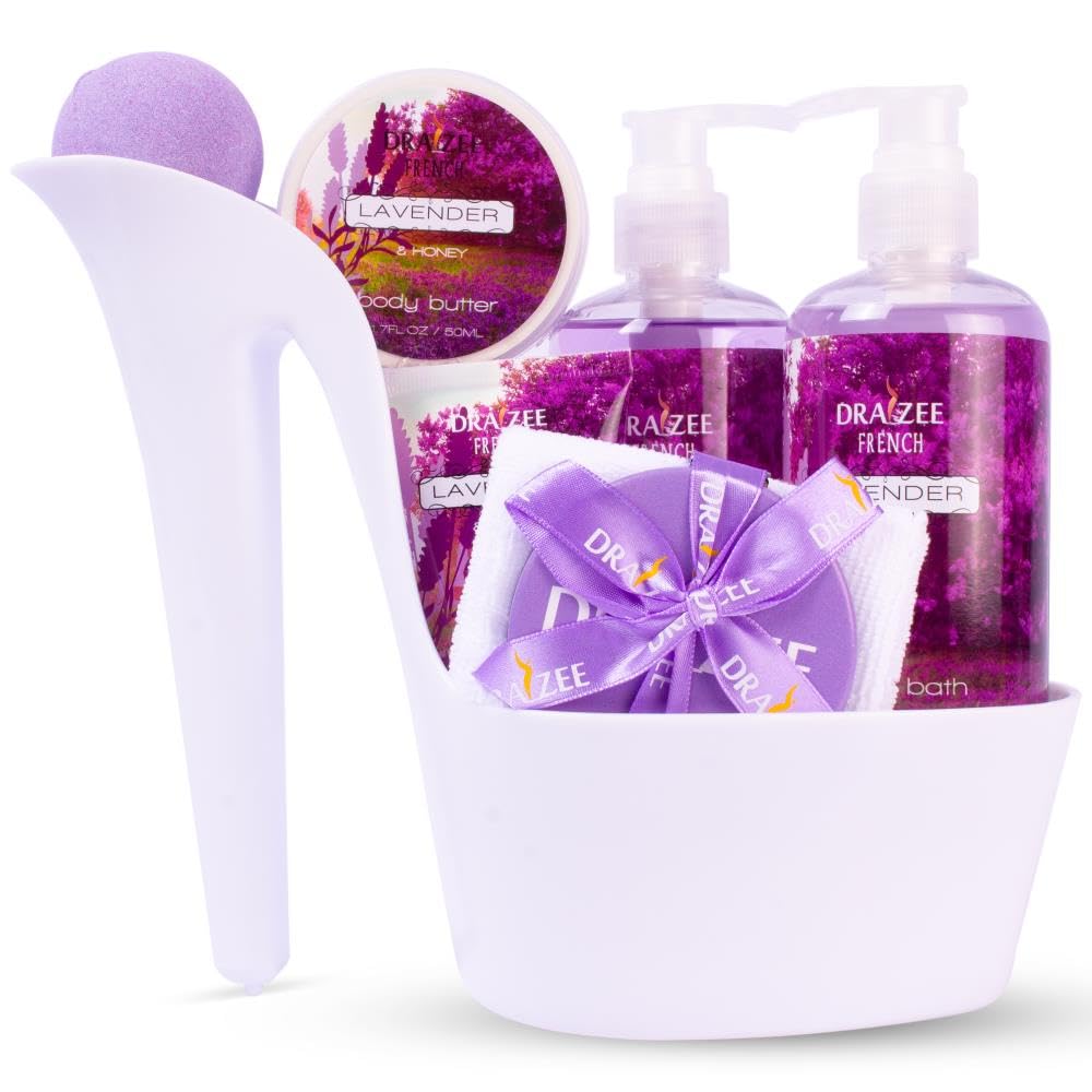 Gift Set for Her- 8 Pcs Luxury Lavender Scented Heel Shoe Bath & Body Spa Basket - Shower Gel, Bubble Bath, Body Butter, Lotion & More - Gifts