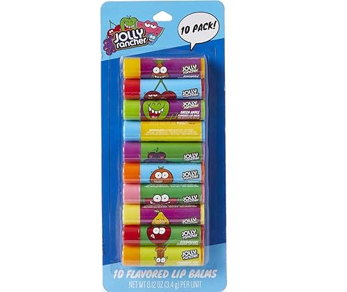 Taste Beauty 10 Pack Jolly Rancher Flavored Lip Balms, Moisturizing, Dry Skin, Pineapple, Cherry, Green Apple