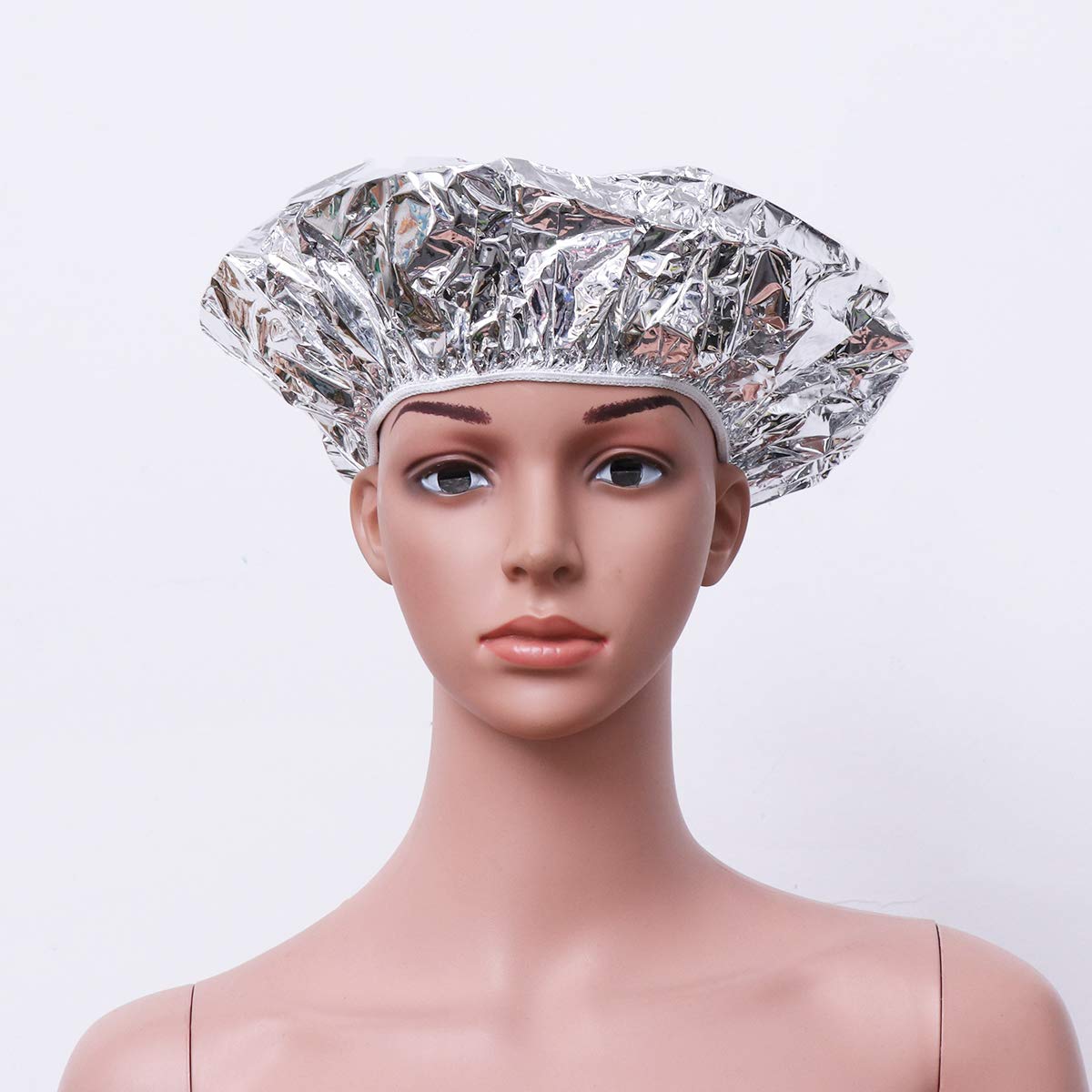 Beaupretty 6Pcs Disposable Aluminum Foil Hair Caps Waterproof Elastic Shower Caps for Hair Styling and Conditioning Treatment Silver
