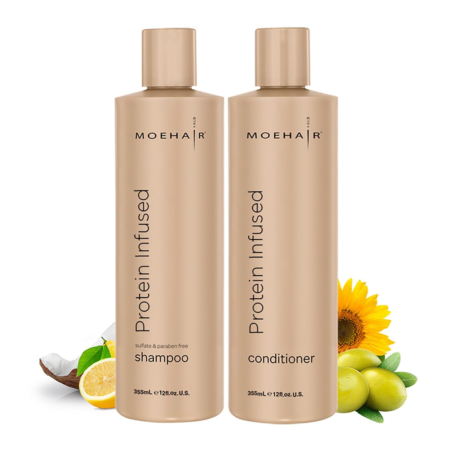 MOEHAIR Protein Infused Shampoo and Conditioner Set for Dry & Damaged Hair | Strengthens Hair Fiber | Sulfate & Paraben Free | Adds Shine, Softens