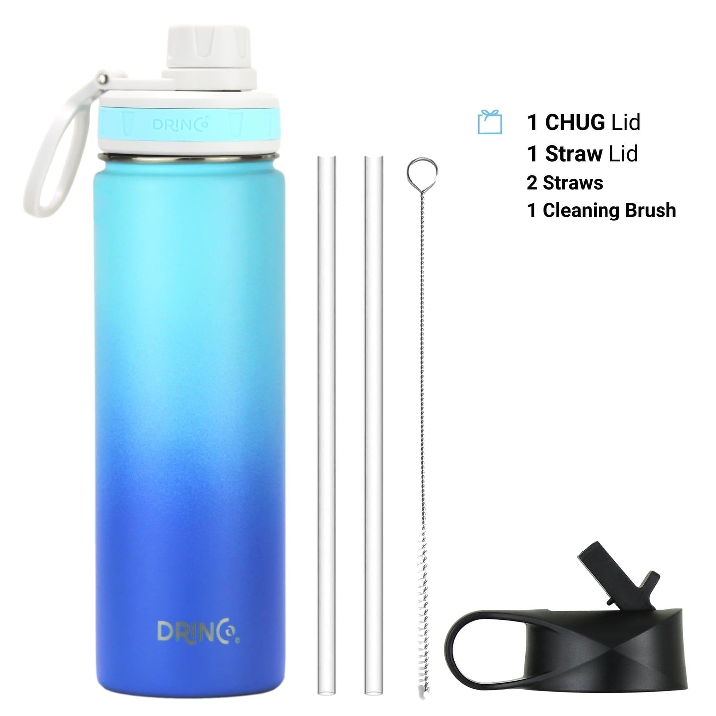 DRINCO Stainless Steel Water Bottle Spout Lid Vacuum Insulated Double Wall Water Bottle Wide Mouth (40oz 32oz 22oz 18oz 14oz) Leak Proof Keeps Cold…