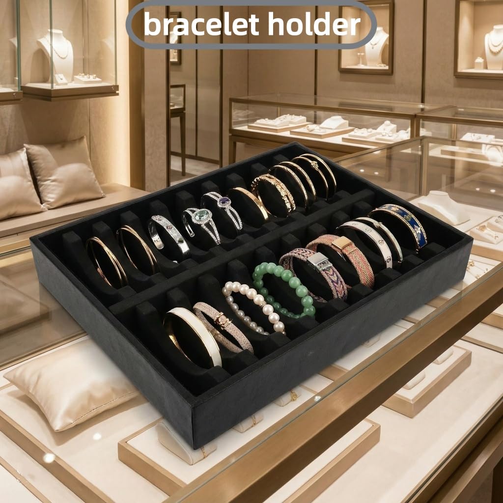 Prettyia Bracelet display Bracelet holder bracelet organizers and storage bangle box,bracelet holder display jewelry display tray-Black 20 Slots…