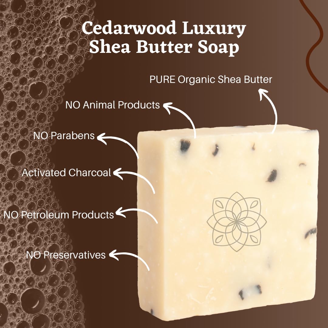 Cedarwood Luxury Handmade Bar Soap for Face & Body, Skin Soothing, Gentle Cleansing, Moisturizing & Nourishing - Shea Butter & Natural Oils. Cold Beauty & Personal Care Majestic Lather