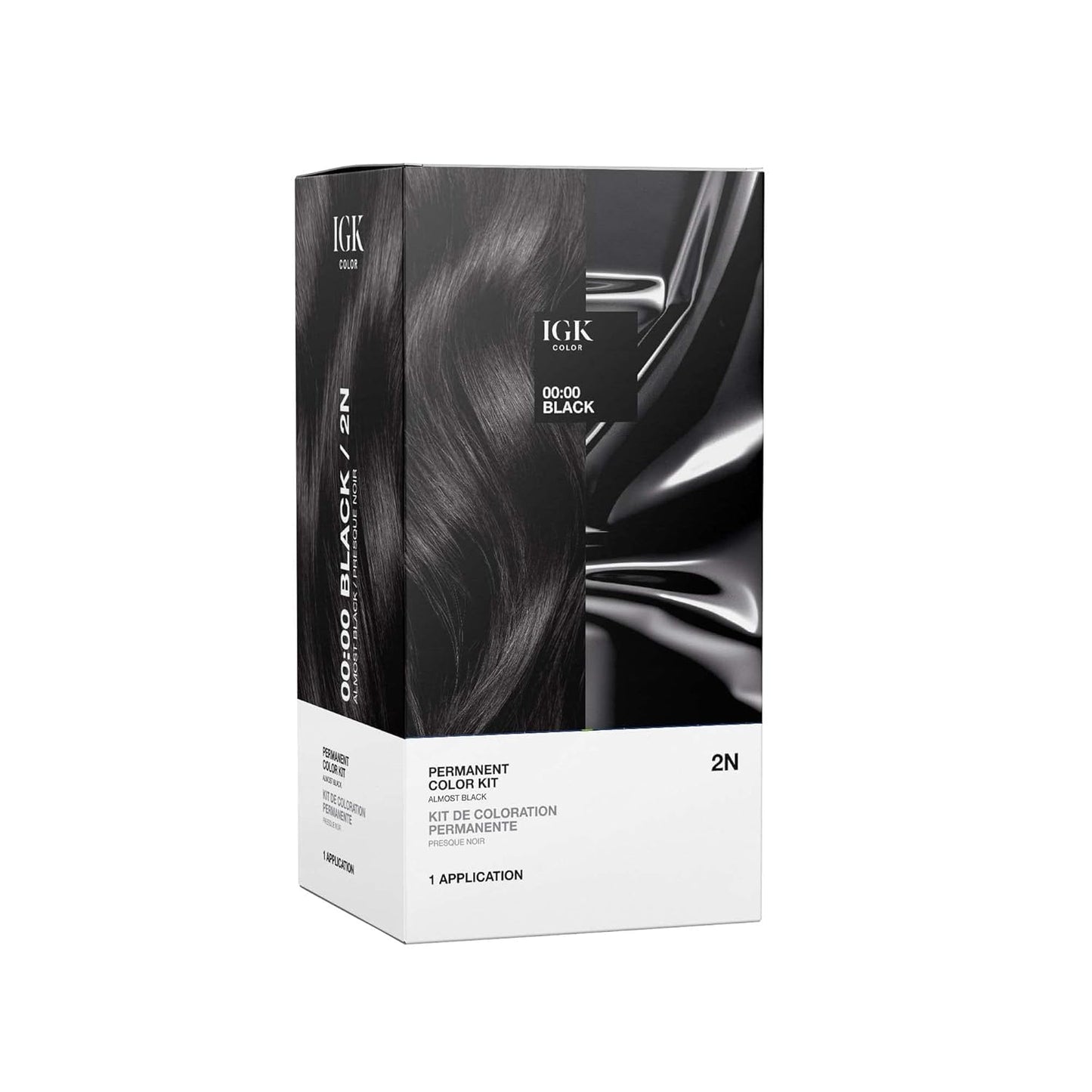 IGK Permanent Hair Dye Color Kit | 2N 00:00 - Black | 100% Gray Color Coverage | Ammonia Free