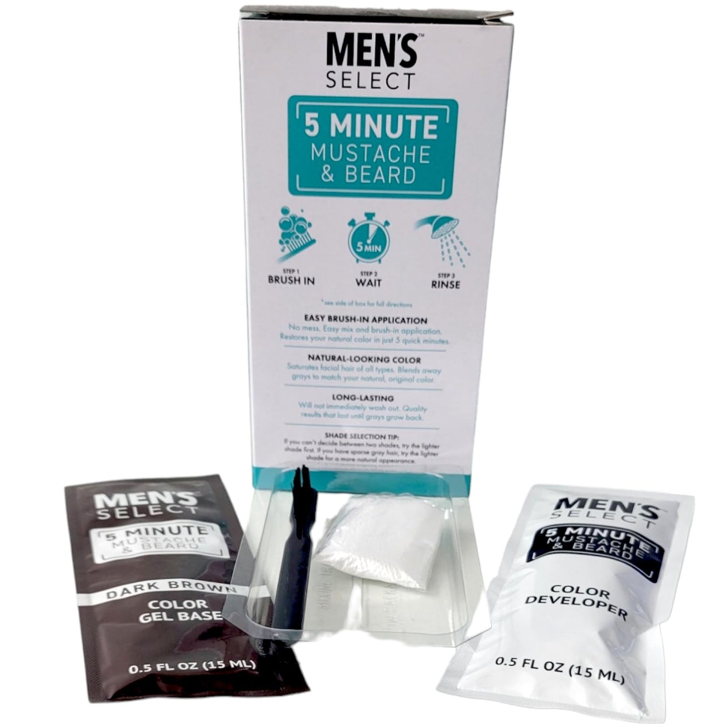 Lot of 3 Brush-In Facial Hair Color Gel Kits for Men Brown Color