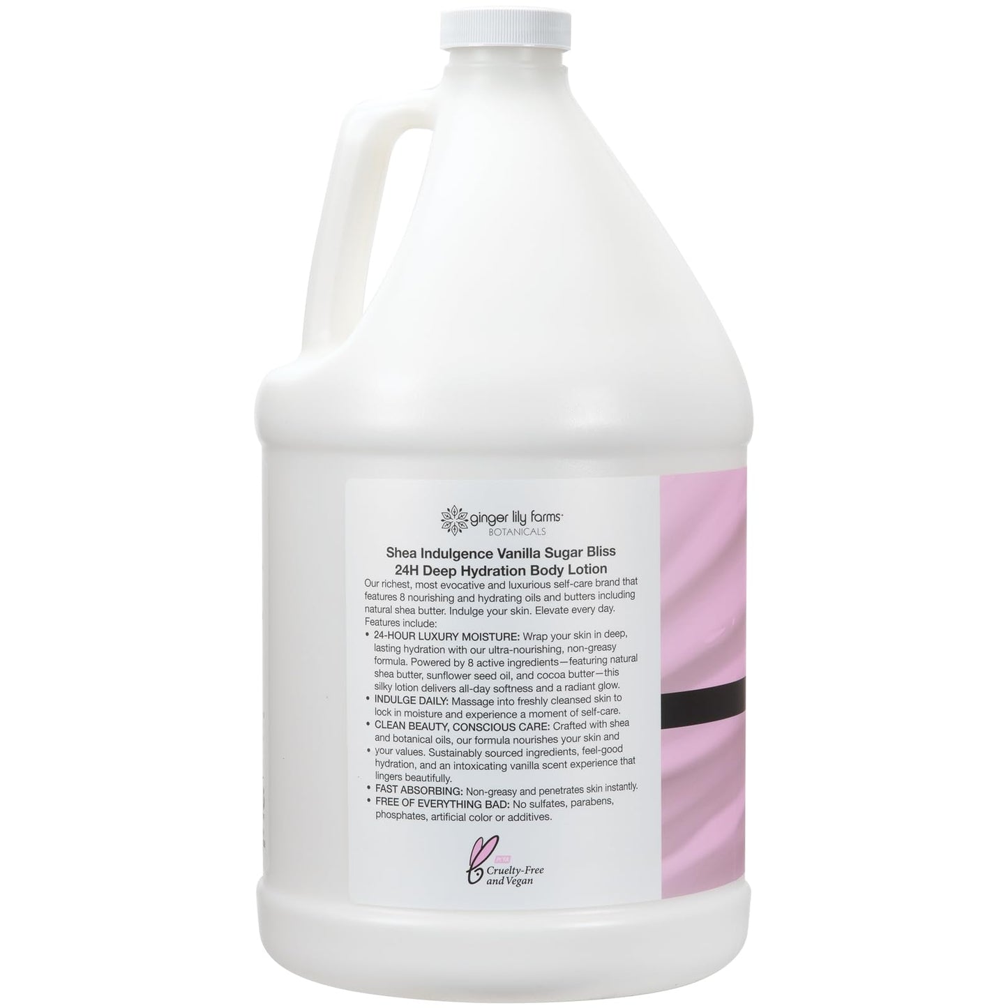 Ginger Lily Farms Botanicals Shea Indulgence 24H Deep Hydration Body Lotion, 100% Vegan & Cruelty-Free, Vanilla Sugar Bliss Scent, 1 Gallon (128 fl