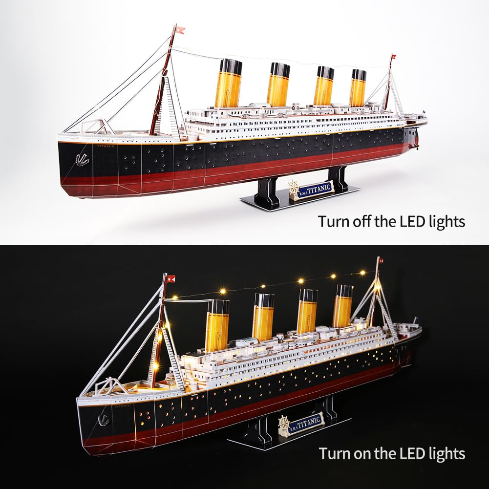 CubicFun Titanic 3D LED Puzzles for Adults 88 CM 266 Pieces,Titanic Toys for Teens, Home Decor Birthday Gifts Adults Teacher Gift Dad's Gift