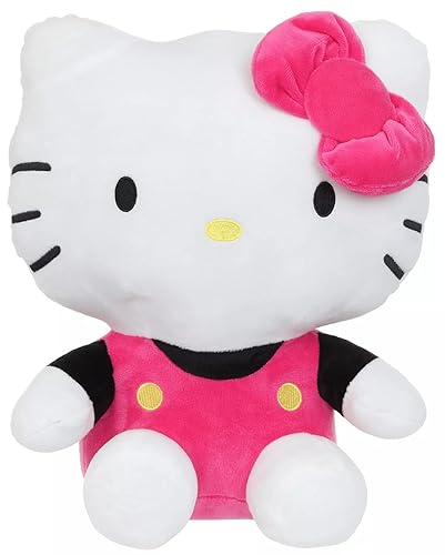 Hello Kitty Plush Backpack with Zipper Compartment, Pink Overalls & Bow