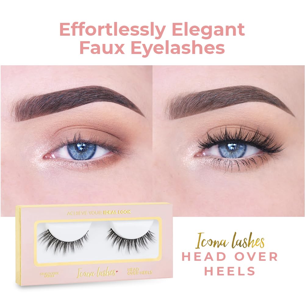 Icona Lashes False Eyelashes Pack - Fake Eyelashes Extensions - Soft, Fluffy Falsies with Tapered Ends & Professional-Grade Band - Handmade, Vegan