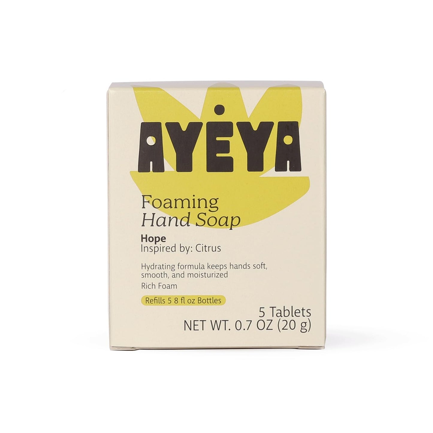 AYÉYA Foaming Hand Soap Refill Tablets - Hope | Citrus Foaming Hand Soap Refill with Bergamot, Lime & Ginger Lily | 5 Tablets
