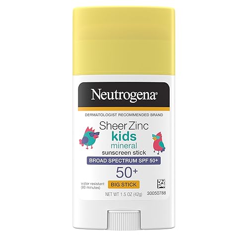 Neutrogena Sheer Zinc Oxide Kids Mineral Sunscreen Stick, Broad Spectrum SPF 50+ & UVA/UVB Protection & Water Resistant with Residue-Free, No-Mess