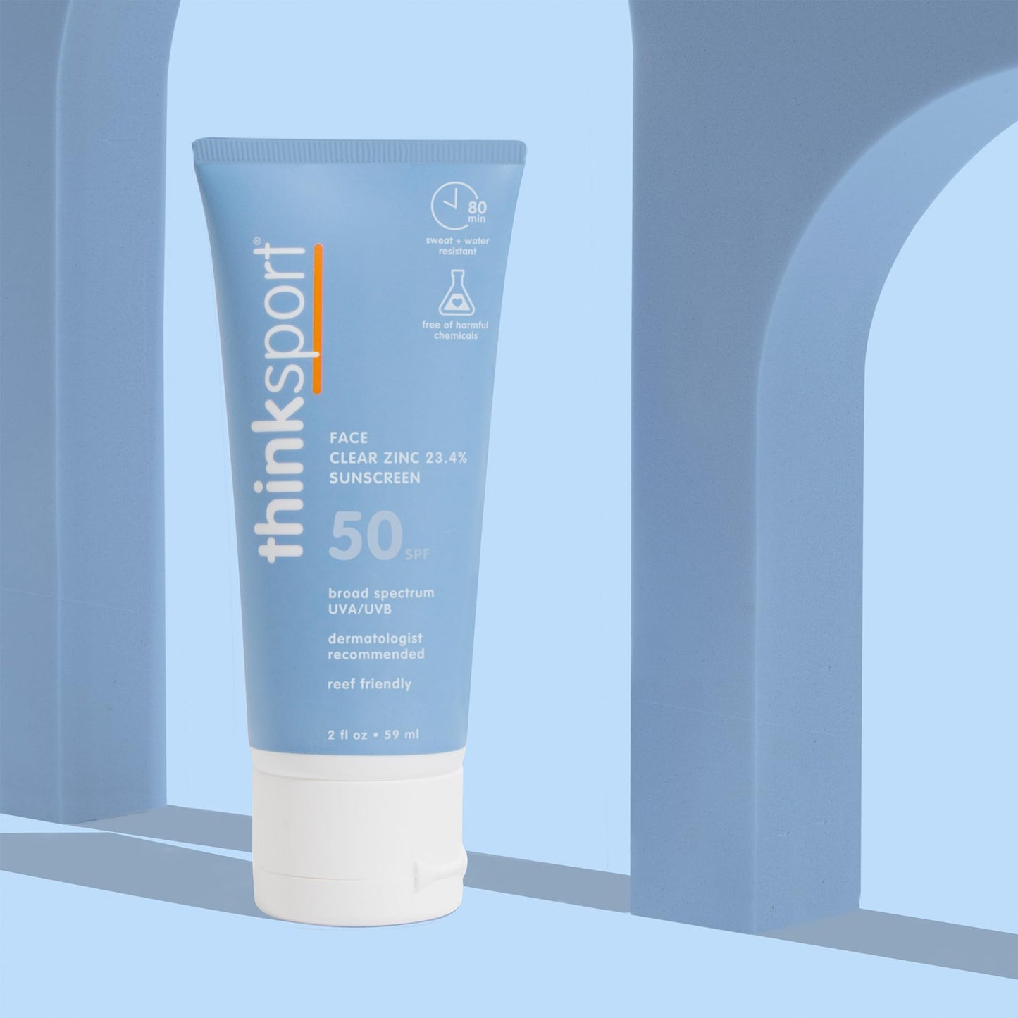 Thinksport SPF 50+ Sunscreen for Face with Clear Zinc Oxide, 2 Fl Oz - Safe, Natural, Water Resistant Face Sunscreen UVA/UVB Sun Protection - Vegan