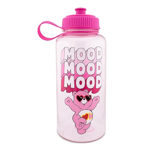 Care Bears Love-A-Lot Bear Mood Plastic Water Bottle With Spill-Resistant Sports Cap Lid | Holds 34 Ounces