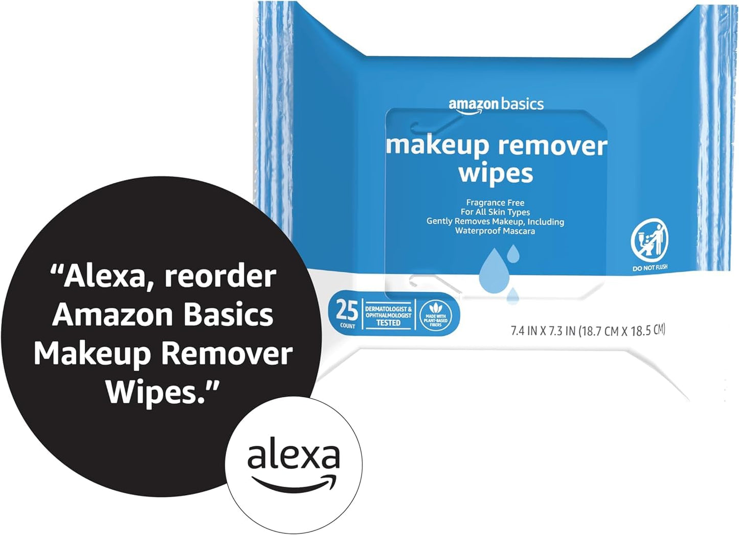 Amazon Basics Makeup Remover Wipes, Fragrance-Free, Alcohol-Free, Gentle Cleansing, Plant-Based, Dermatologist Tested, Removes Waterproof Mascara Beauty and Personal Care Amazon Basics
