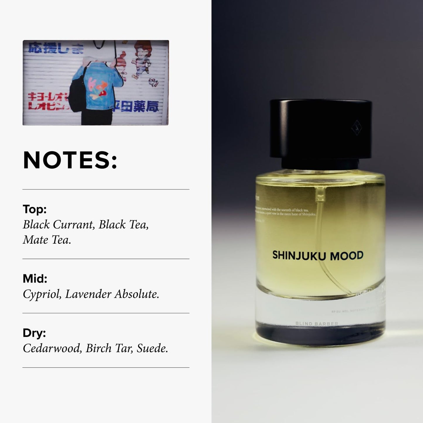 Blind Barber Shinjuku Mood Eau De Parfum - Smoky Cologne for Men - Notes of Tea, Suede, Birch Tar & Lavender - Long Lasting Perfumes for Men (1.69 Fl