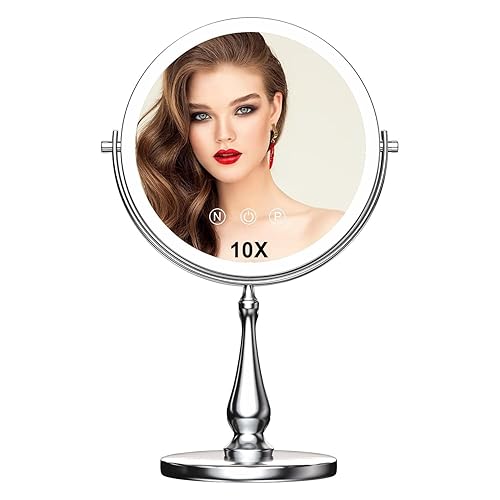 WIZCHARK 9" Large Lighted Makeup Mirror, 1X/10X Magnifying Vanity Mirror with 3 Colors Dimmable Lightning, 80 LED Lights, 360°Rotation Double Sided