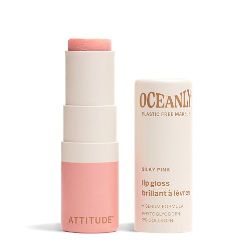 ATTITUDE Oceanly Sheer Lip Gloss Stick, EWG Verified, Titanium Dioxide-Free, Vegan Makeup & Beauty, Cruelty-Free, Plastic-Free, Silky Pink, 0.12