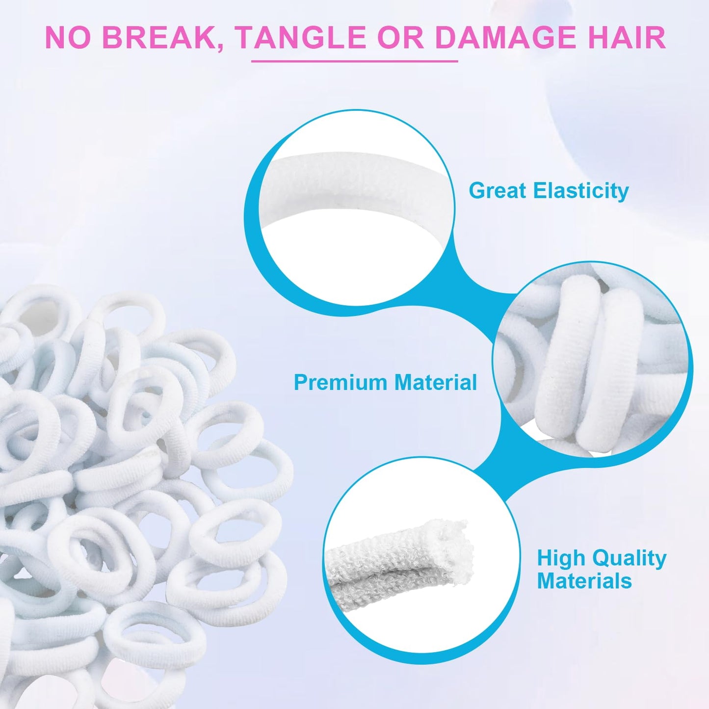 400 PCS Baby Hair Ties - No Damage Elastic Ponytail Holders, Soft Seamless Multicolor Hair Bands for Toddlers and Girls, Baby Hair Accessories (White) Beauty and Personal Care TVINLIK
