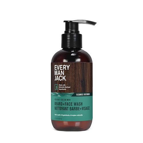 Every Man Jack Beard + Face Wash - Subtle Sea Salt Fragrance - Deep Cleans, Conditions, and Softens Your Beard and Skin Underneath - Naturally Derived